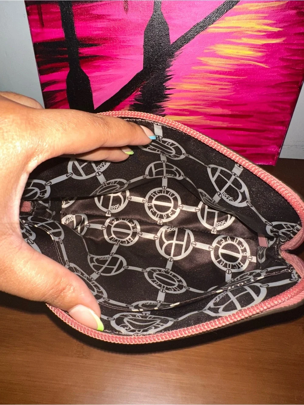 henri bendel Pink Saffiano Zip Cosmetic Case